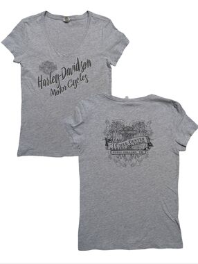 Harley-Davidson Y2K Graphic Short Sleeve Vneck Tee Size Small Grey